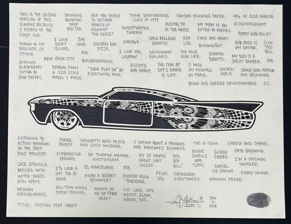 Mike Giant "Custom 1959 Caddy" Drawing